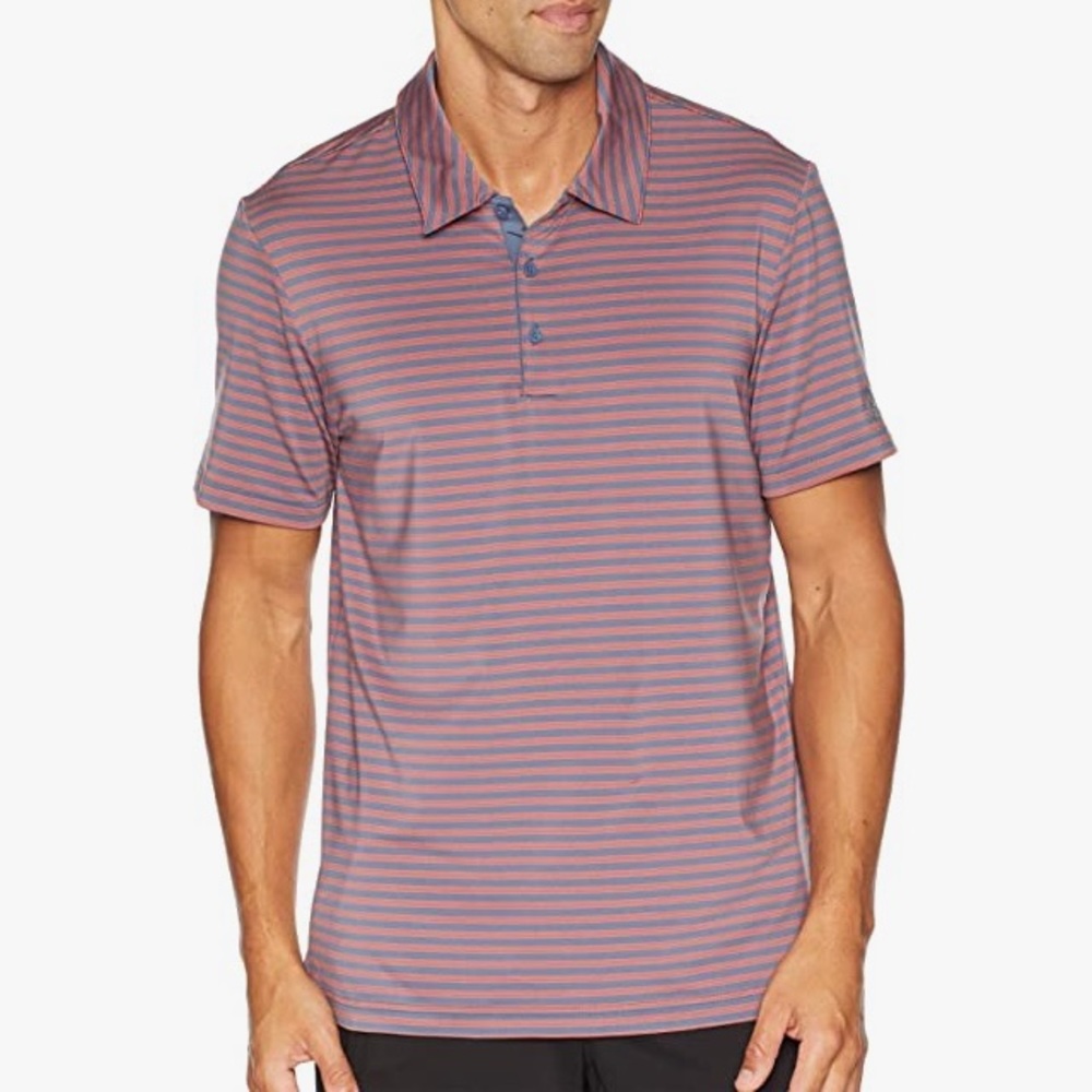 Adidas Golf Ultimate Stipe Blue Orange Polo Shirt